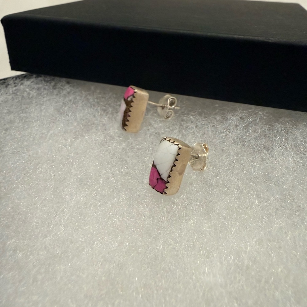 Nizhoni Traders Chic Sterling Silver and Cotton Candy Turquoise Earrings - Picture 3 of 4
